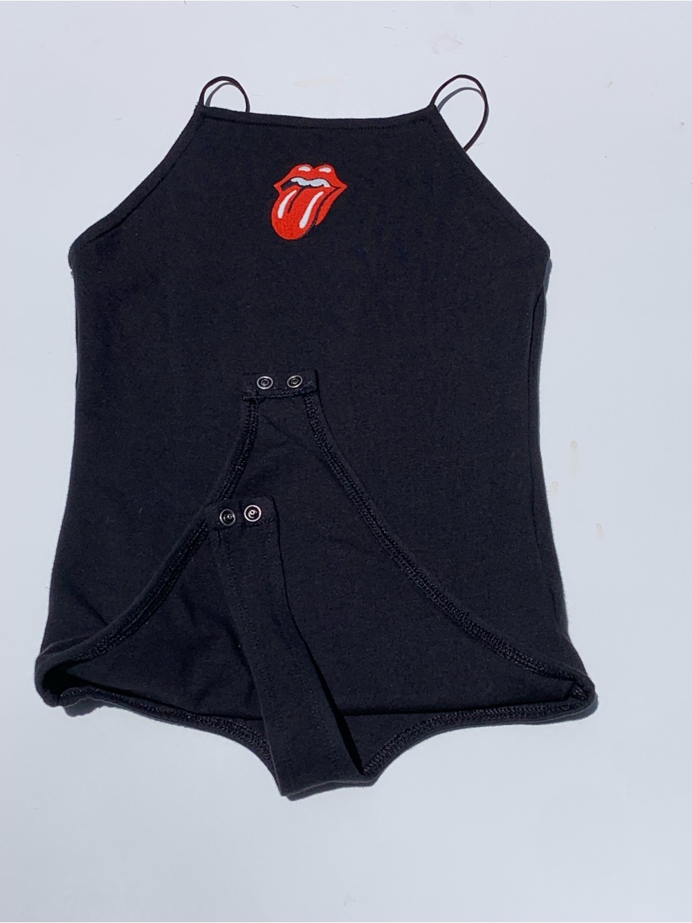 Womens XS Black Stretch Bodysuit Snaps Retro-Rock Indie Y2K  Pop Art